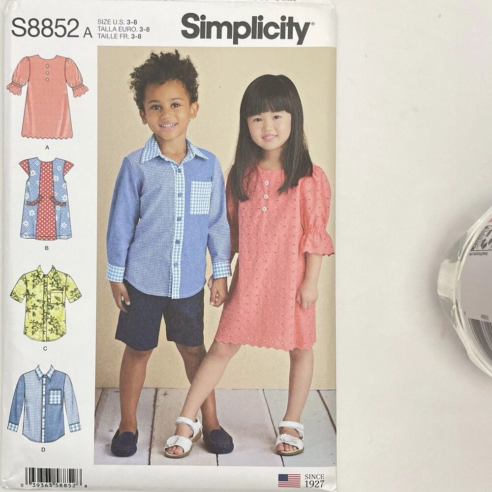 Simplicity S8852 Sewing Pattern Children's Dresses Shirt Size 3-8 Uncut Boys Gir